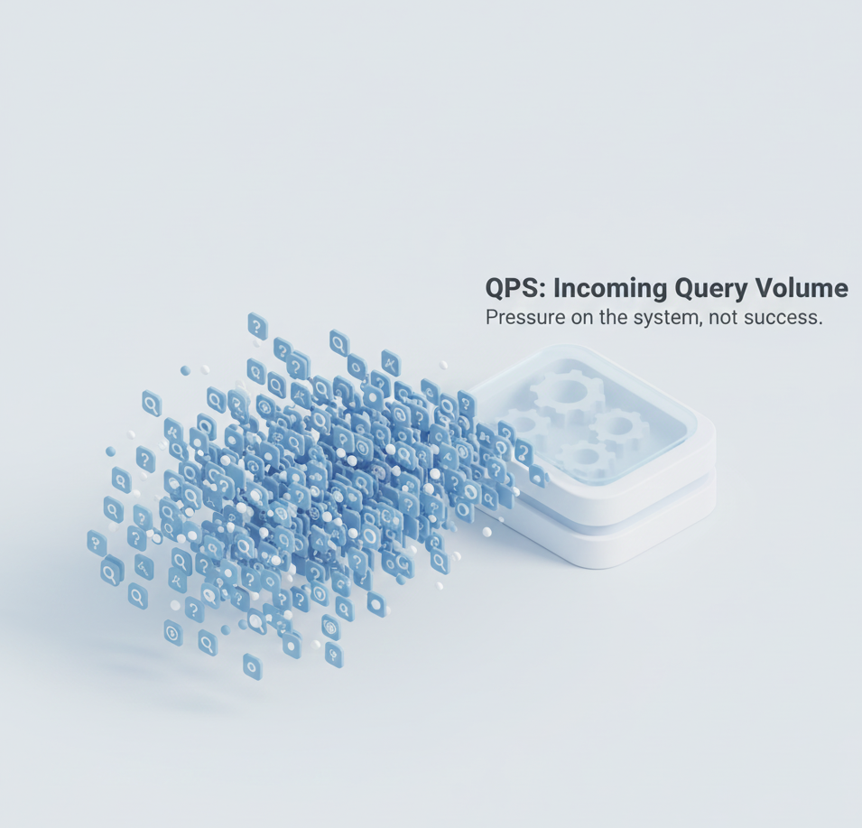 Graphique montrant le QPS dans le temps avec superposition du temps de réponse, démontrant que le QPS seul ne raconte pas toute l'histoire