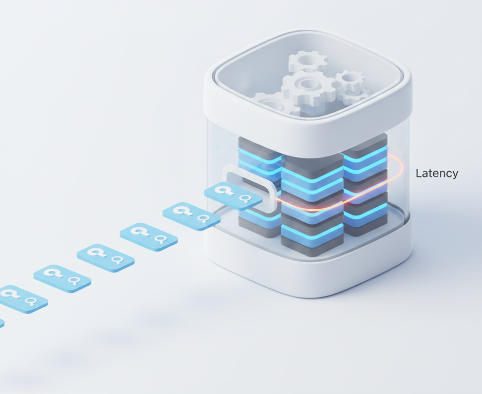 Visualisation comparant faible concurrence (peu de connexions, rapide) vs haute concurrence (beaucoup de connexions, lent) avec même QPS