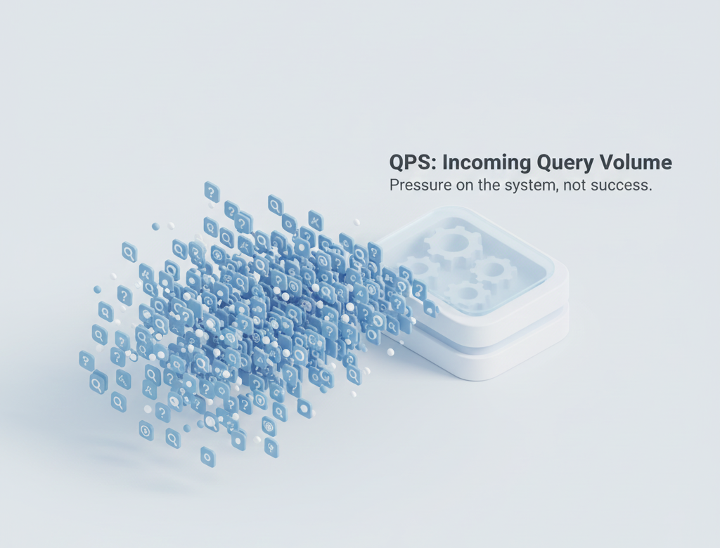 Graphique montrant le QPS dans le temps avec superposition du temps de réponse, démontrant que le QPS seul ne raconte pas toute l'histoire